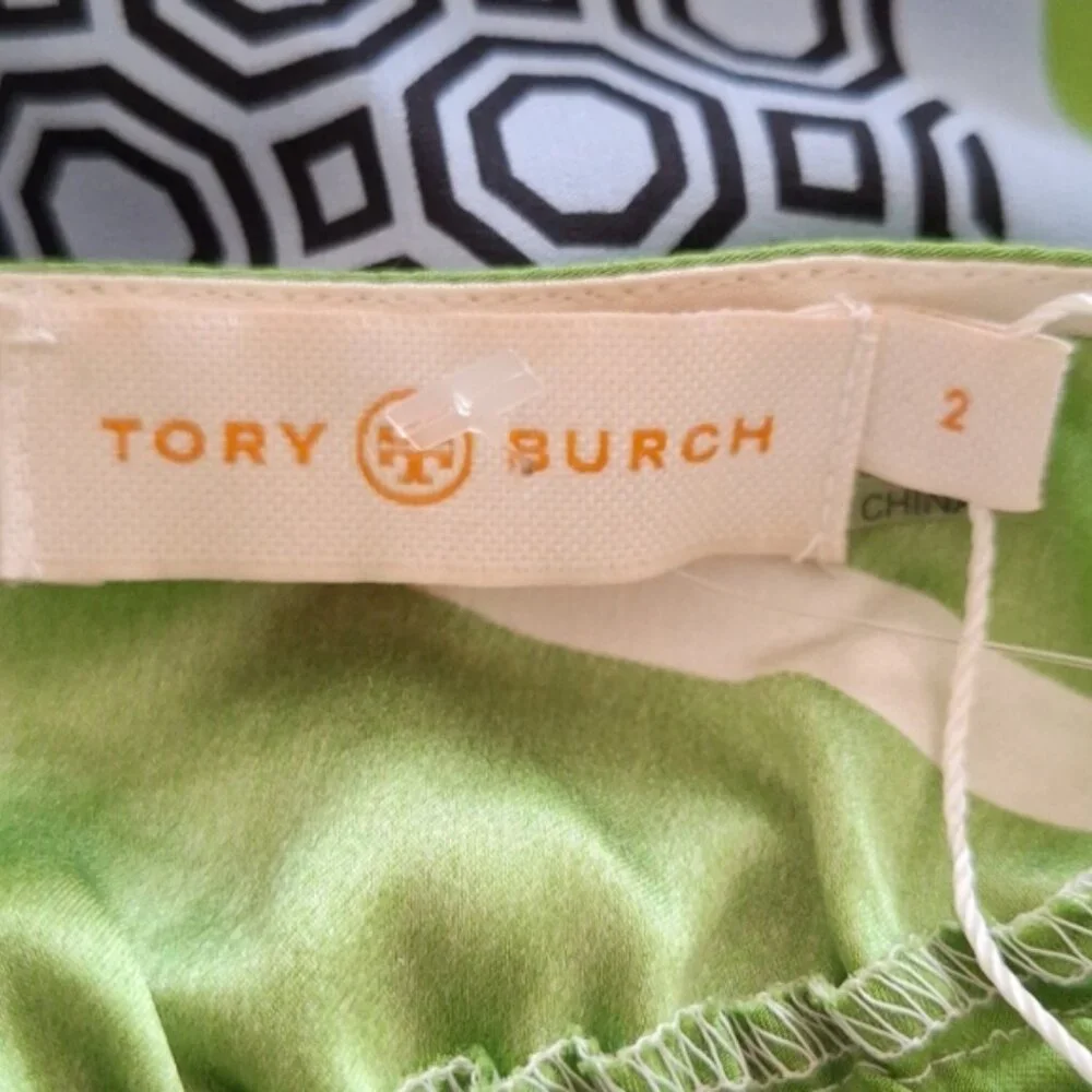 Tory Burch Womens White green One Shoulder Sloane Silk Dress NWT Sz 2 - Picture 9 of 12